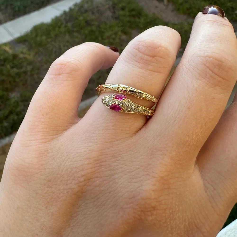 Gold Snake Serpenti Ring with Red and White Details